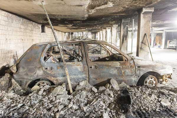 Tiefgaragenbrand ausgebrannte Autos