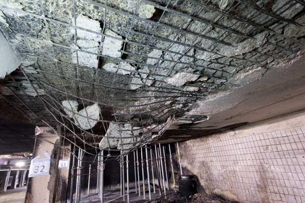 Tiefgaragenbrand abgeplatzter Beton